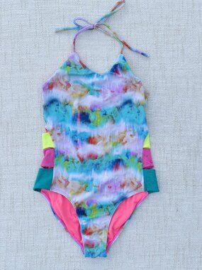 LITTLE PEIXOTO Girl's Zoe One Piece Tie Dye Cut Out Swimsuit Size 14